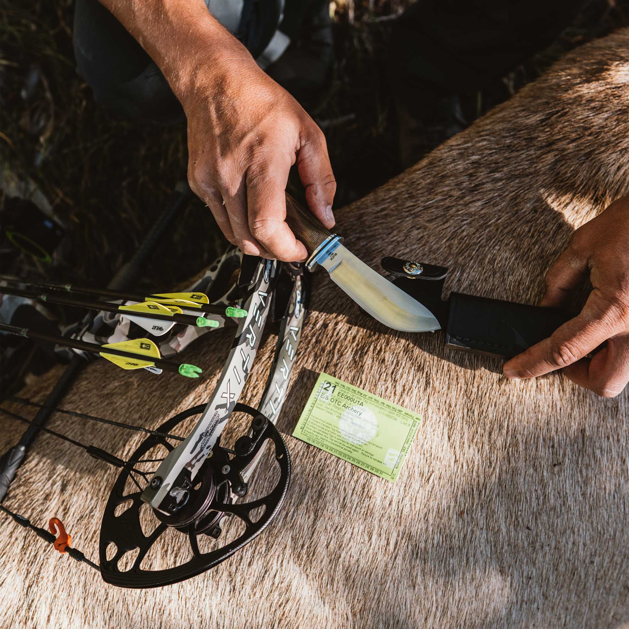 The tools a hunting guide carries with him to field dress the animal