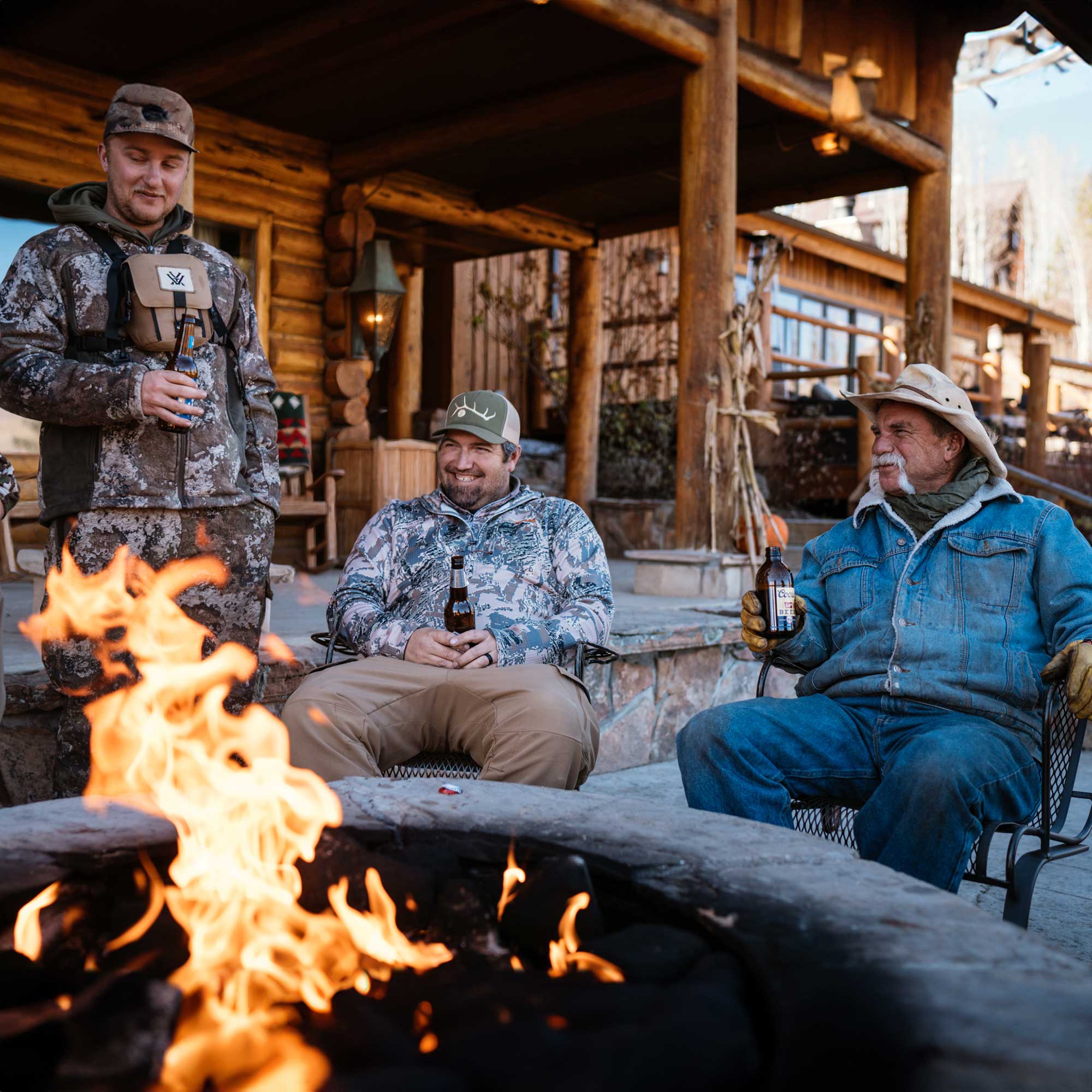 Post-hunt, the guys hang out at the Lodge firepit